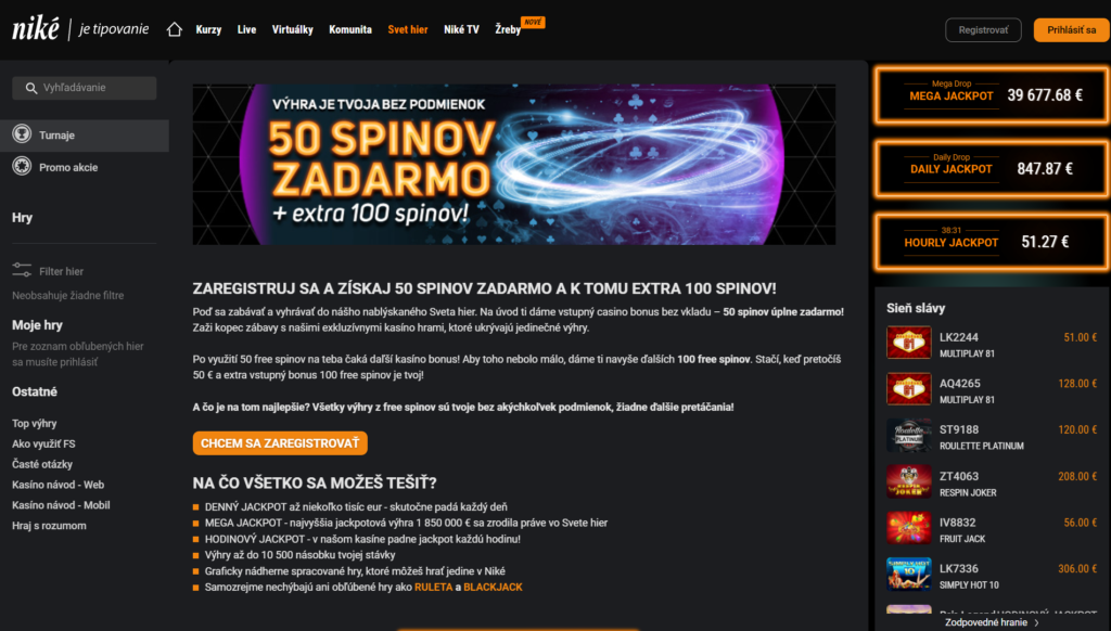 Uvítací bonus Niké pre kasínové hry