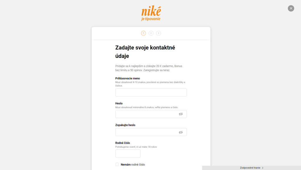 ko sa registrovať do online kasína Niké?